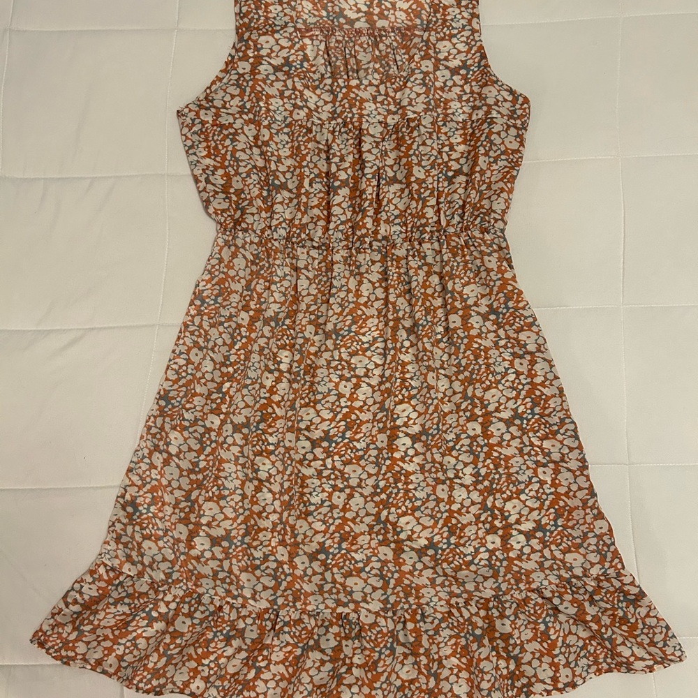 Floral Sleeveless Dress - coral, blue, and White